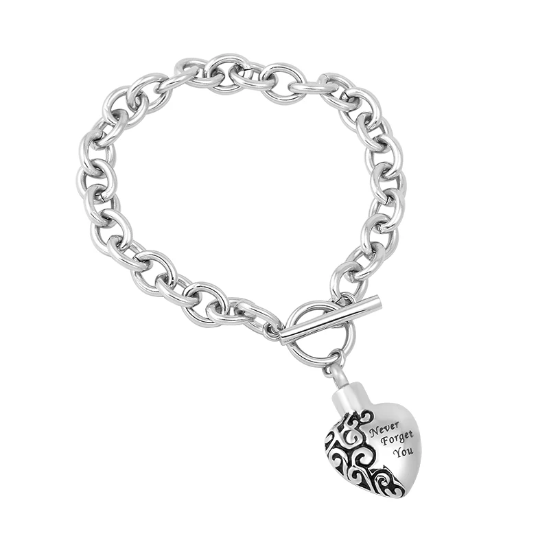 IJB5069 Link chain bracelet with heart charm cremation ashes holder keepsake hot selling stainless steel funeral bracelet bangle
IJB5069 Link chain bracelet with heart charm cremation ashes holder keepsake hot selling stainless steel funeral bracelet bangle