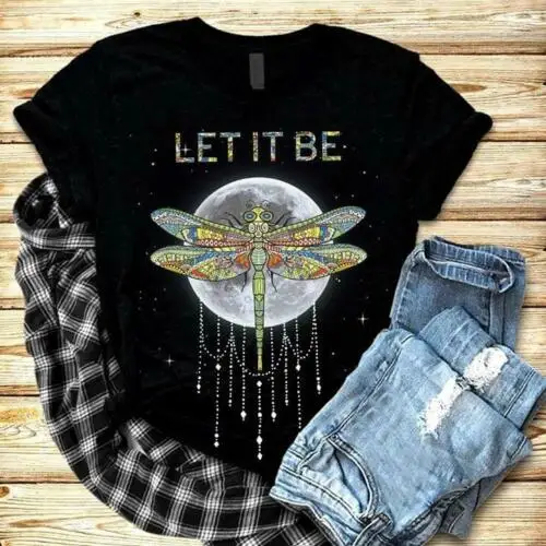 Хиппи Стрекоза и Луна Let It Be Мужская Черная хлопковая Футболка S 6XL поставщик США