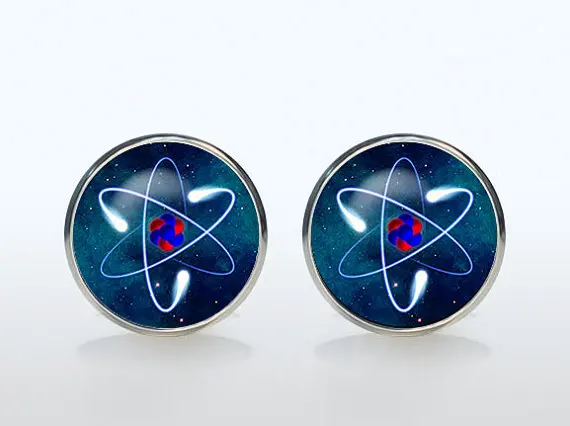 Atom Cufflinks Fashion Plated Shirt Button Cabochon Cuffl Men Groom Wedding Sleeve Geekery Science Quantum Physics Gift | Украшения и