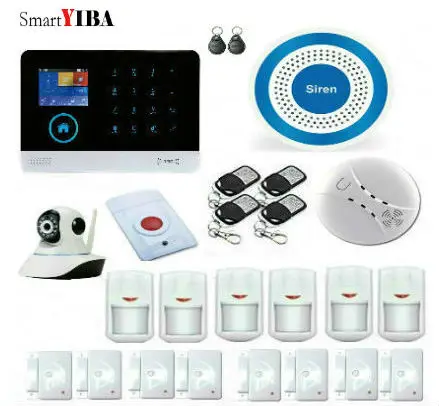 

SmartYIBA WiFi Wireless GSM GPRS SMS Home Security Intruder Alarm System with HD Wifi IP Camera Smoke Detector