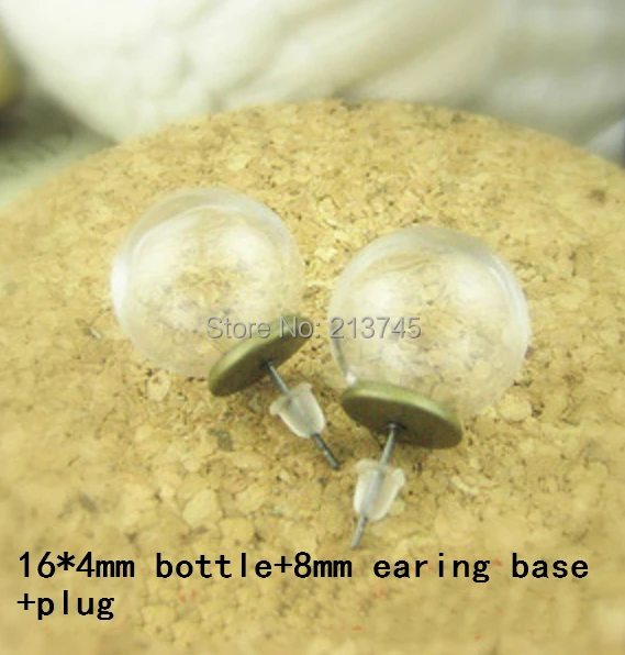 SLAE Free ship!! 16*4mm galss globe bubbleb & 8mm bronze earring base&plug set glass vial pendant earring set glass cover
SLAE Free ship!! 16*4mm galss globe bubbleb & 8mm bronze earring base&plug set glass vial pendant earring set glass cover