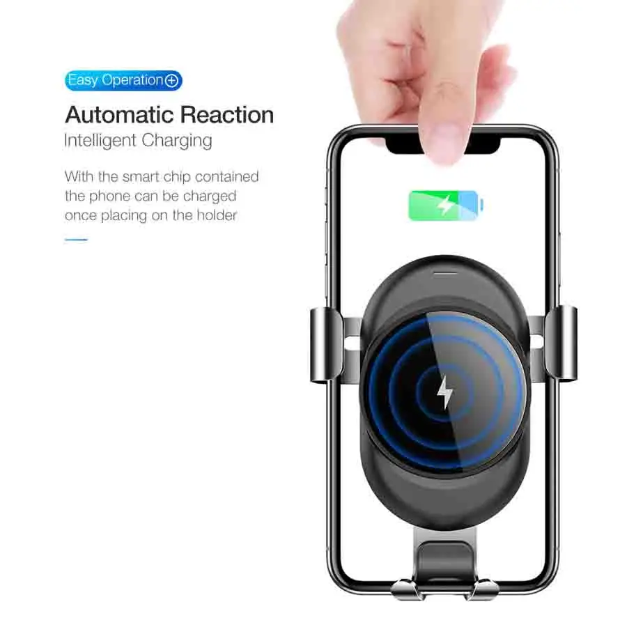 Автомобильное беспроводное зарядное устройство Qi для iPhone XR XS Samsung Xiaomi