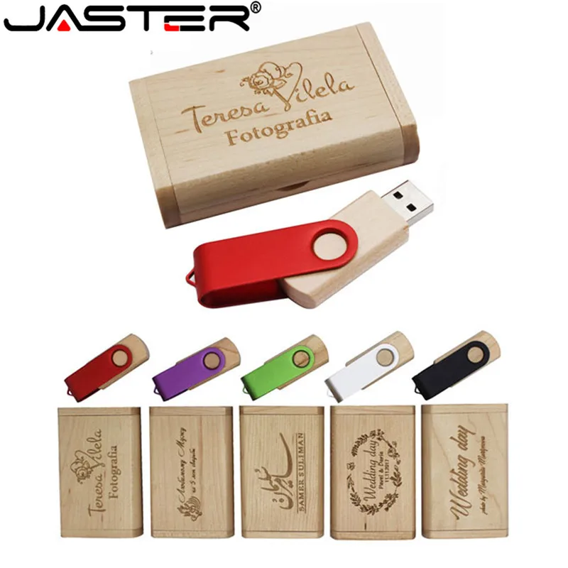 JASTER поворотный USB флэш накопитель 4 ГБ 8 16 32 usb 2 0 ручка деревянная коробка