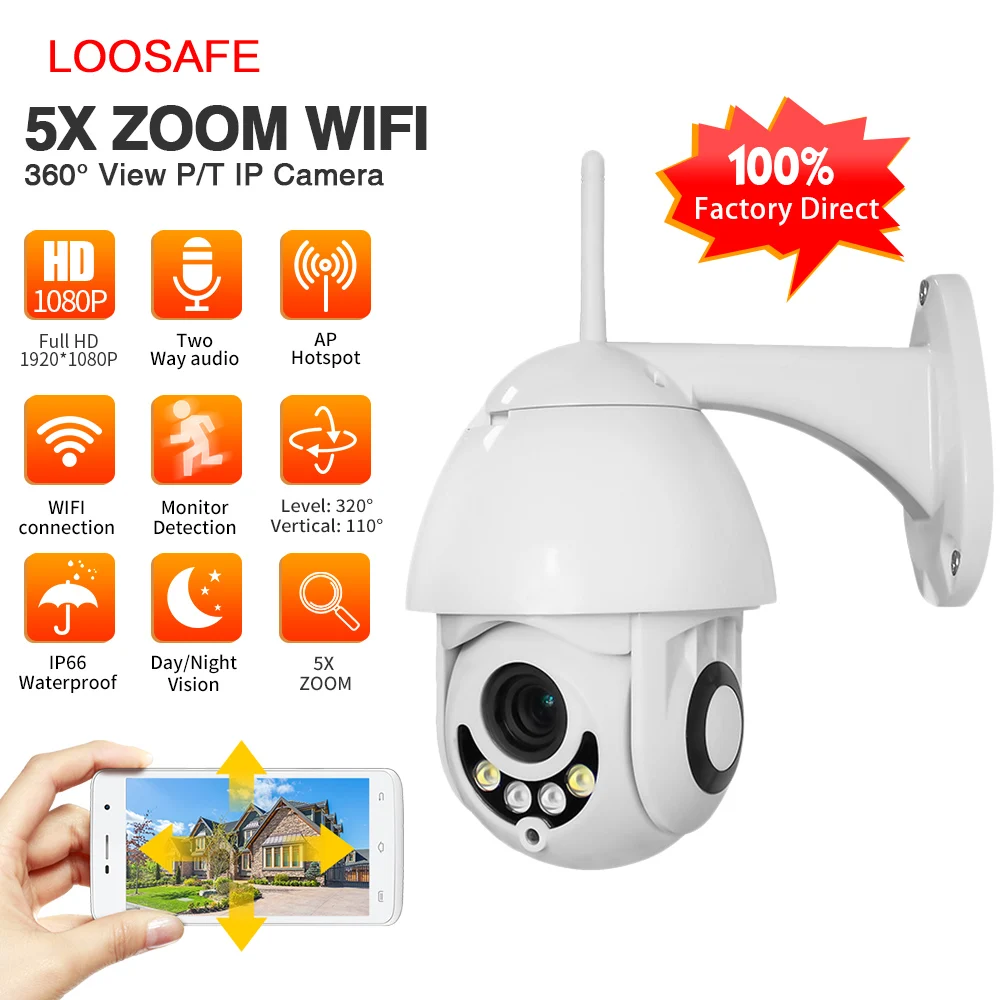 LOOSAFE Новый 5X оптический зум IP камера 1080P беспроводной Wi Fi ip видеонаблюдения PTZ