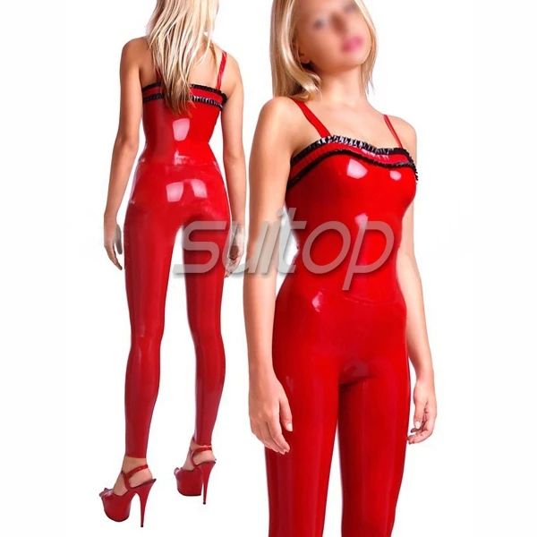 

Suitop red color rubber zentai sexy latex bodysuit back zipped