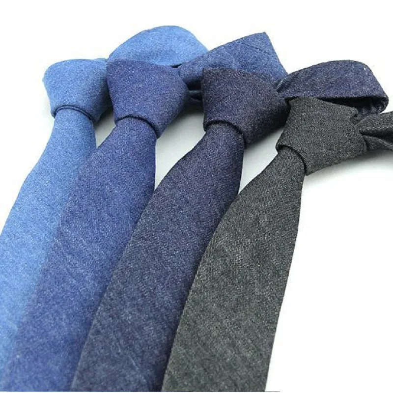 

Solid Men's Necktie Cotton Blue Cowboy Tie 6cm Ascot Neckwear Business Ties Suit Shirt Accessories For Men