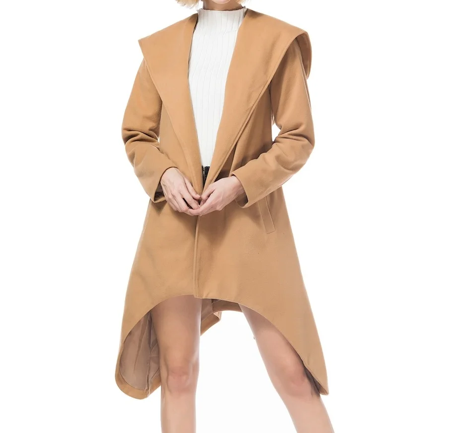 Fashion Ladies Loose Long Sleeved Hooded Irregular Length Coat Solid Color Loose Dust Wool Coat
Fashion Ladies Loose Long Sleeved Hooded Irregular Length Coat Solid Color Loose Dust Wool Coat