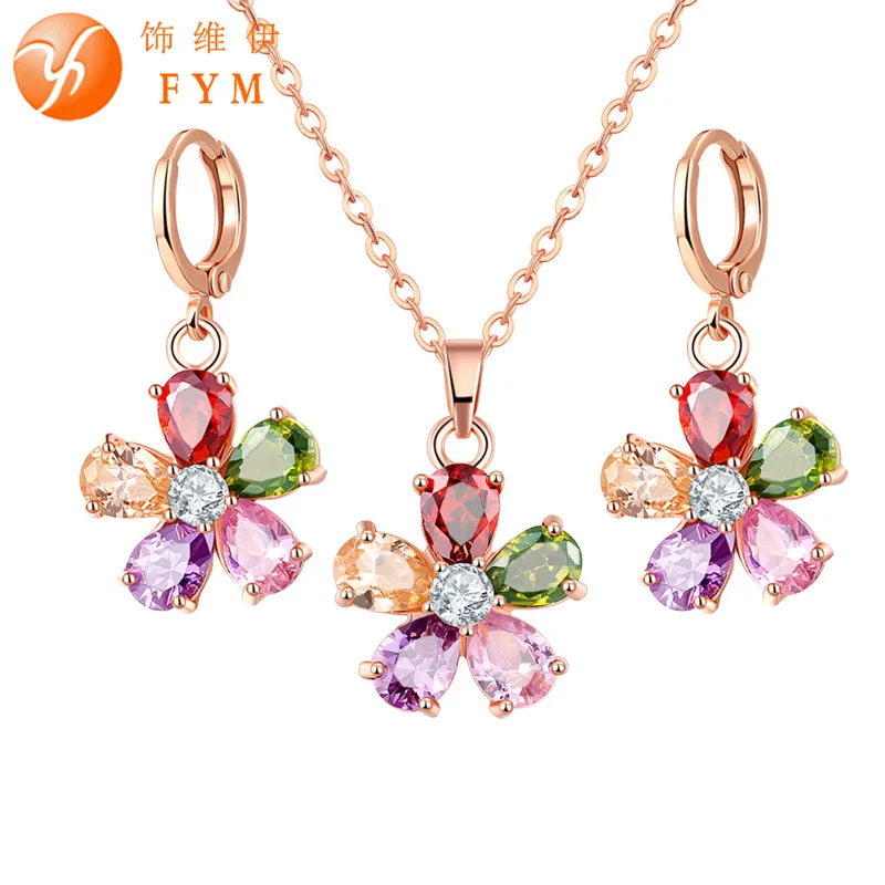 FYM Luxury bridal wedding jewelry sets for women Fashion Rose Gold Color Colorful CZ flower Necklace Earrings jewelry set
FYM Luxury bridal wedding jewelry sets for women Fashion Rose Gold Color Colorful CZ flower Necklace Earrings jewelry set