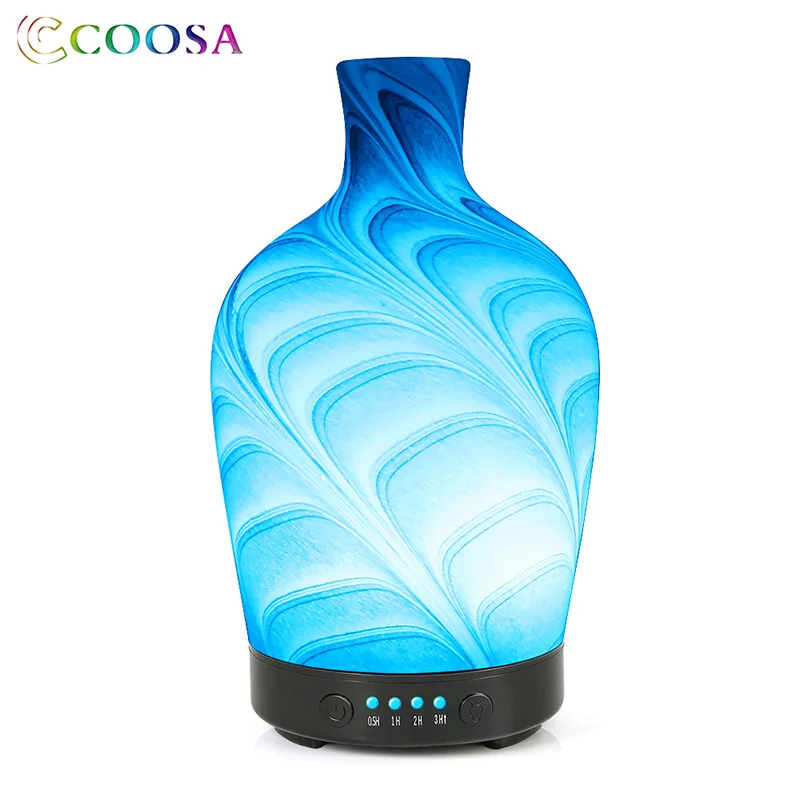 COOSA диффузор для эфирных масел стеклянный водяной волнистый узор 7 светодиодных