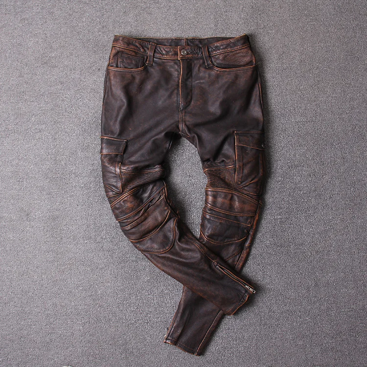 2019 Men Vintage Gray tooling multi-pocket Cow leather motorcycle leather pants American retro men's old leather hunting trouser
2019 Men Vintage Gray tooling multi-pocket Cow leather motorcycle leather pants American retro men's old leather hunting trouser