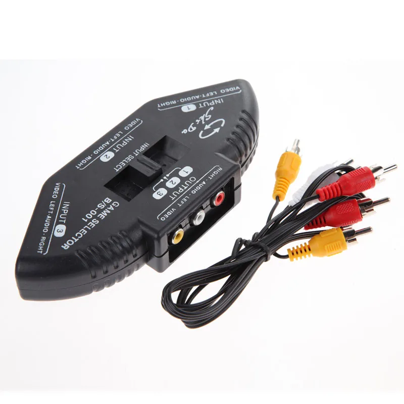 3-Way Audio Video AV Switch Box RCA Black Switch Selector Box Splitter with 3RCA Cable for All Standard AV Devices
3-Way Audio Video AV Switch Box RCA Black Switch Selector Box Splitter with 3RCA Cable for All Standard AV Devices