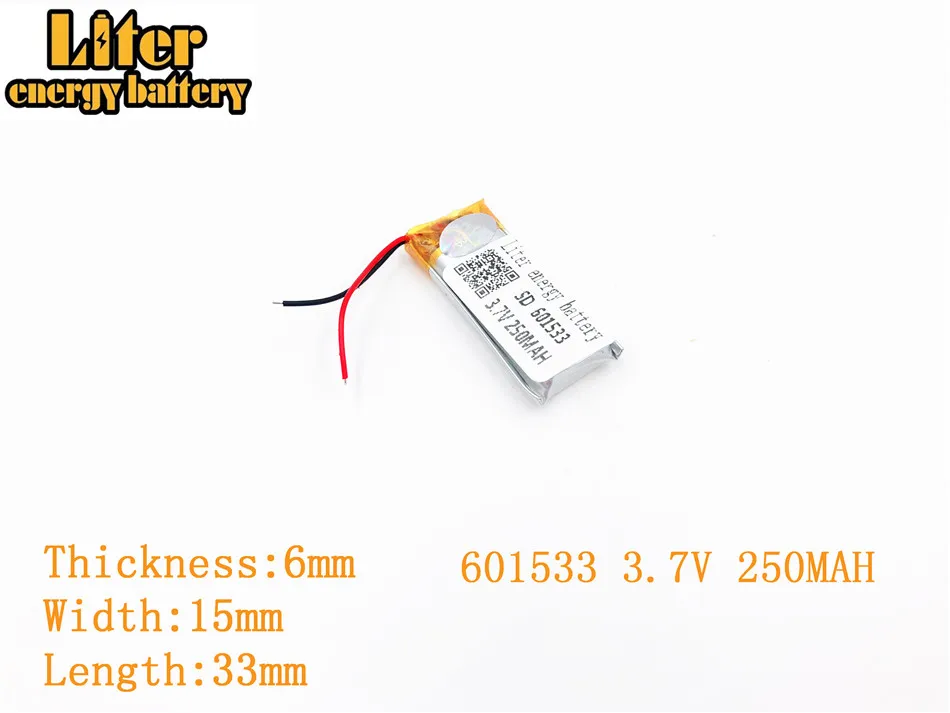 Литровая батарея 3,7 V 250mAh 601533 вилка литиевая полимерная аккумуляторная батарея для MP3 MP4 MP5 литий-полимерная батарея
Литровая батарея 3,7 V 250mAh 601533 вилка литиевая полимерная аккумуляторная батарея для MP3 MP4 MP5 литий-полимерная батарея