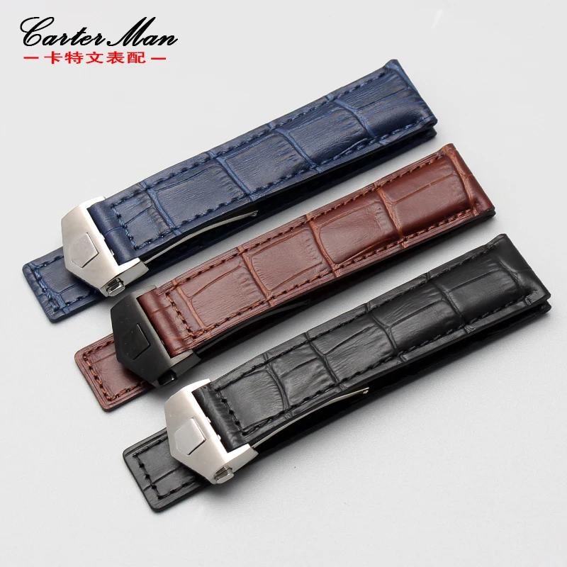 

Genuine leather bracelet 19mm 20mm 22m for tag heuer watchband men wristwatches band accessories fold buckle leather watch strap