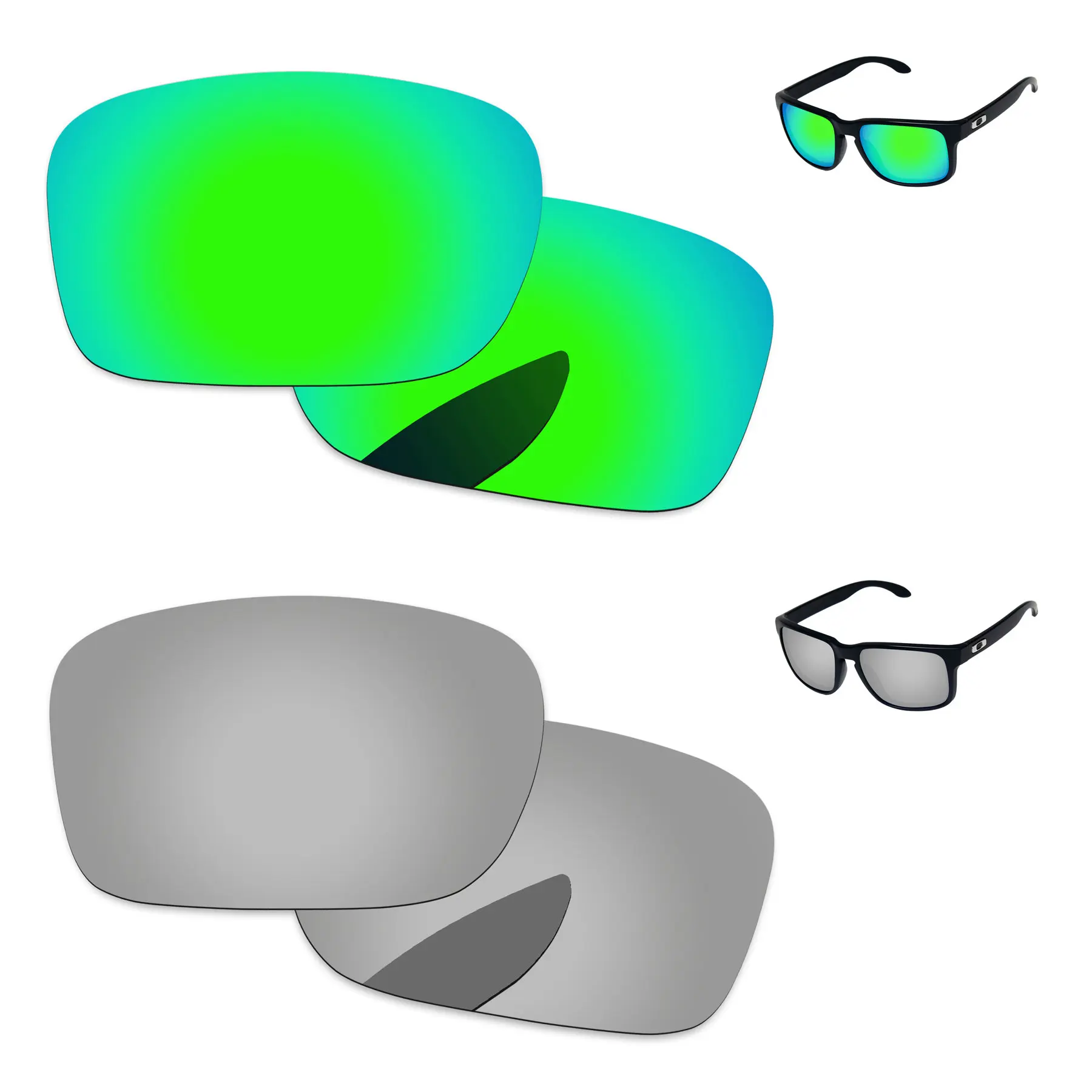 

Хромированные серебристые и зеленые 2 пары зеркальные поляризованные Сменные линзы для Holbrook солнцезащитные очки оправа 100% UVA & UVB защита