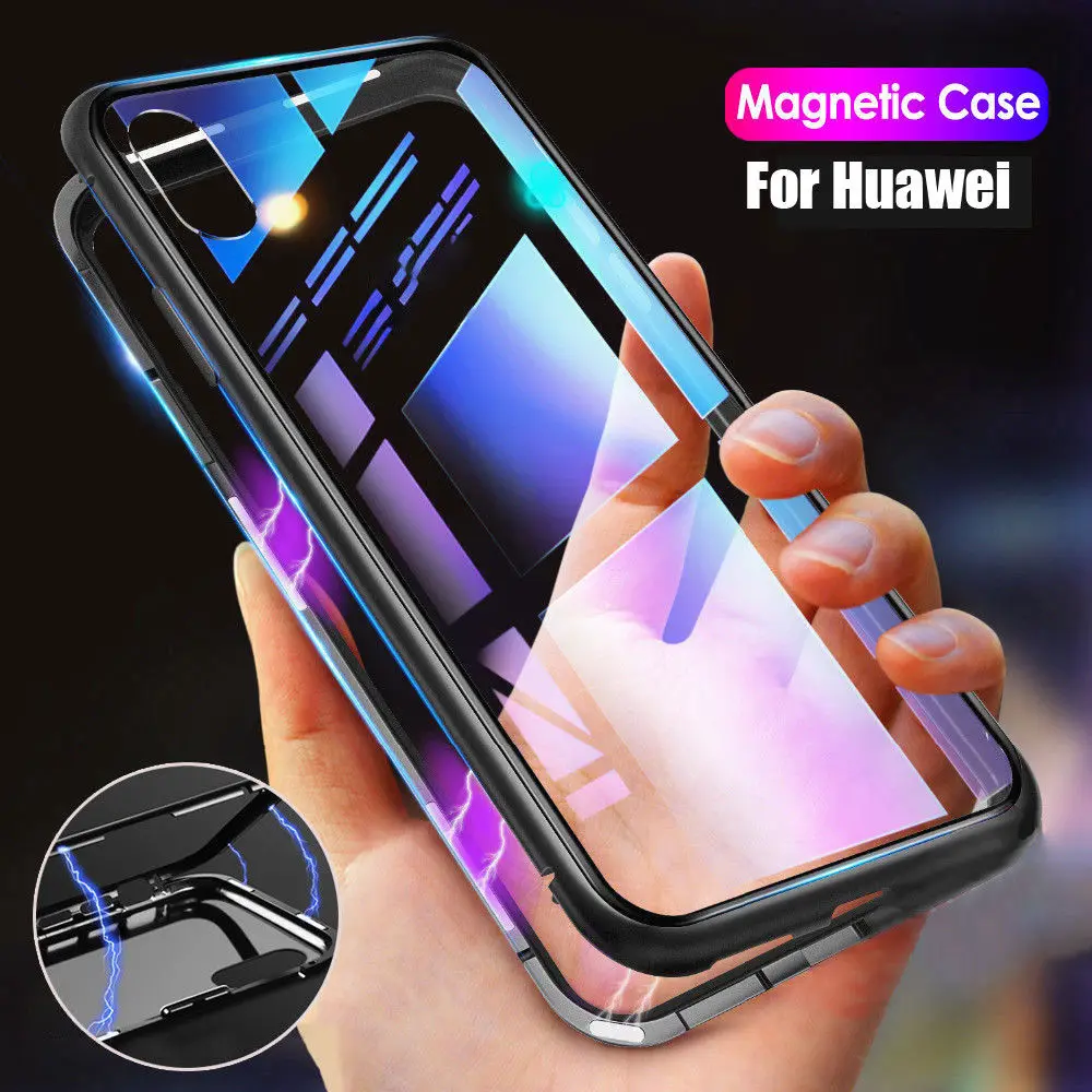 Магнитный чехол для huawei mate 10 20 Lite P20 Pro P10 Plus стеклянная задняя крышка Honor 8X 9i V10 Y9 2019