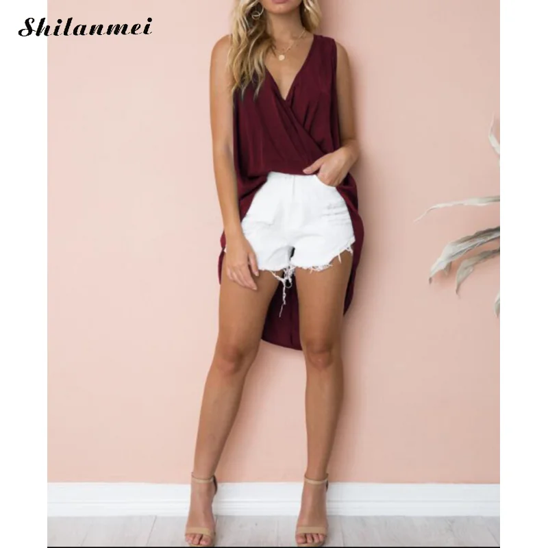 New Fashion Women Long Shirts Casual 2019 Summer Sleeveless Deep V neck Tee Irregular Solid Tops Front Bow Blusa Women Female
New Fashion Women Long Shirts Casual 2019 Summer Sleeveless Deep V neck Tee Irregular Solid Tops Front Bow Blusa Women Female