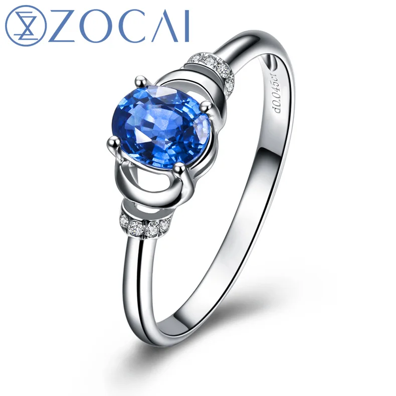 

ZOCAI 0.04 CT DIAMOND RING ZODIAC GEM WATER SIGNS BLUE 0.5 CT CERTIFIED SRI LANKA SAPPIRE OVAL CUT 18K WHITE GOLD FREE SHIPPING