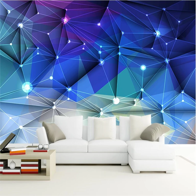 

beibehang Custom wallpaper mural any size 3D fashion abstract blue geometric polygon sky background wall papel de parede