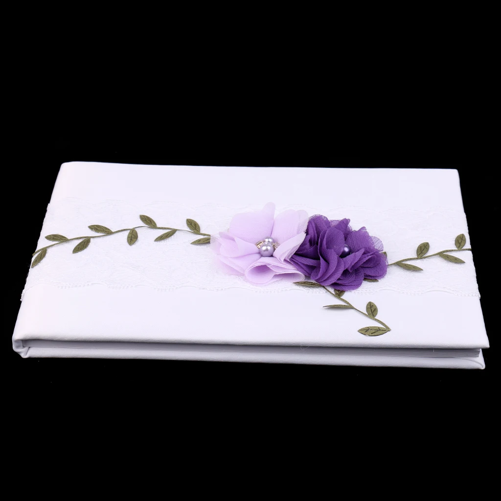 Свадебная книга для гостей белые кружевные фиолетовые цветы вечерние книги