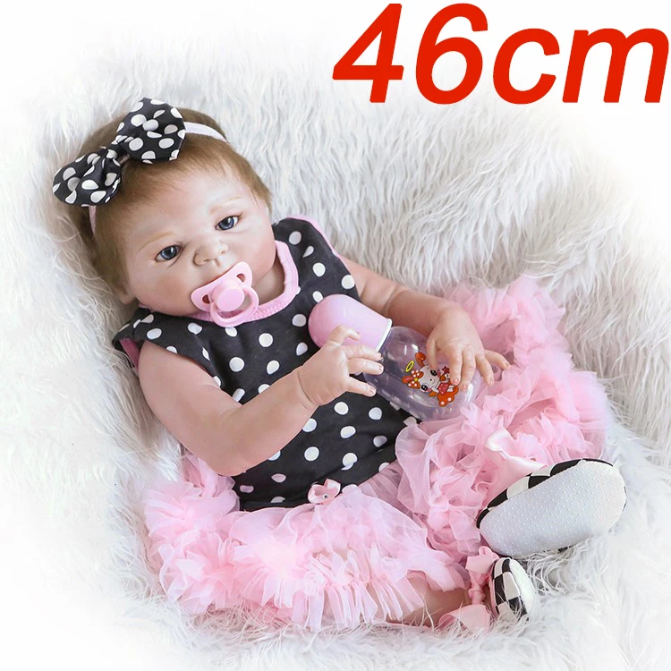 

46cm Full Silicone Doll Reborn Baby fashion menina lifelike real touch Gift For Child Bedtime Early Education doll playmate