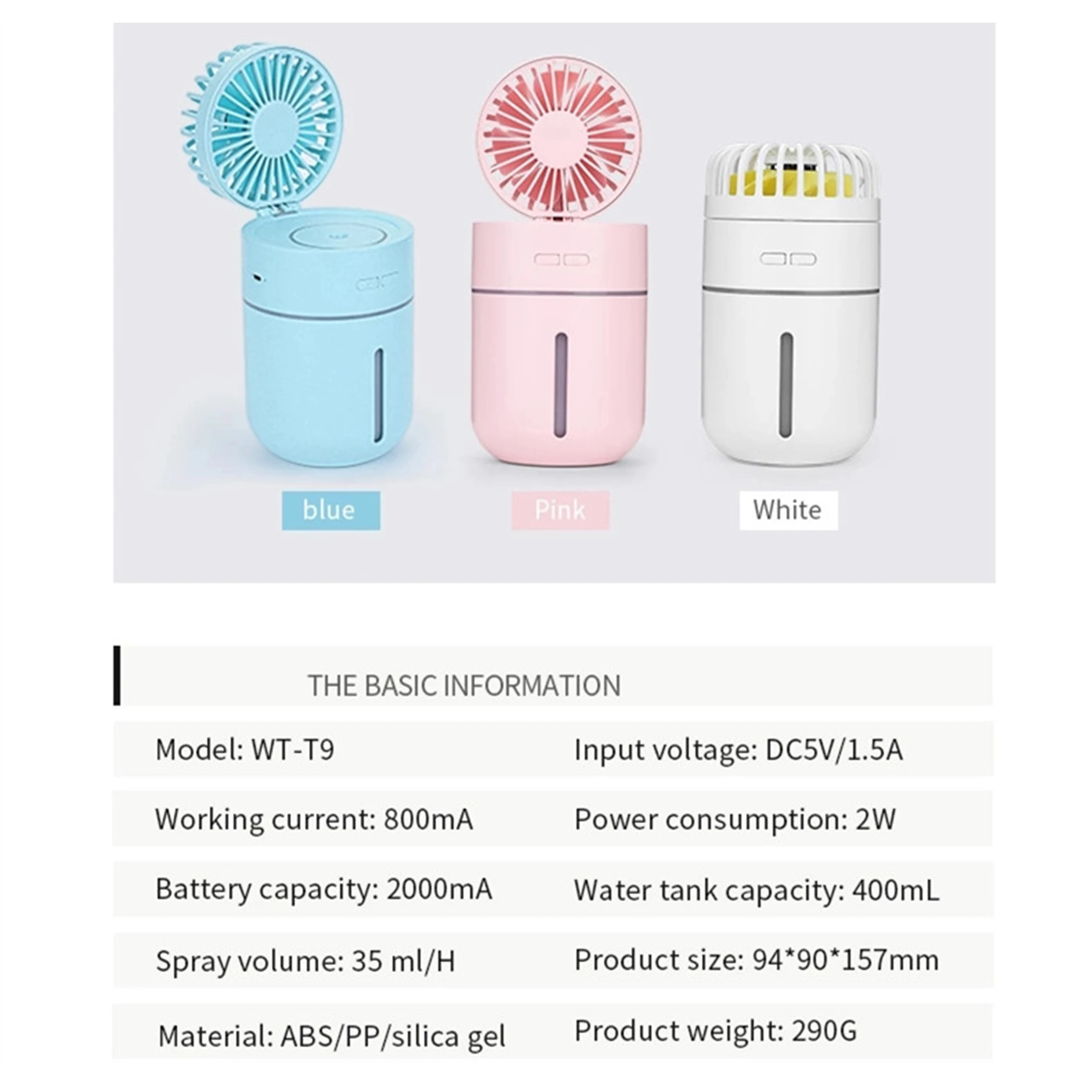 2000mAh Battery Fan Air Humidifier 400ML USB Aroma Essential Oil Diffuser 7 Color Night Light Portable desktop Fan Air Purifier
2000mAh Battery Fan Air Humidifier 400ML USB Aroma Essential Oil Diffuser 7 Color Night Light Portable desktop Fan Air Purifier