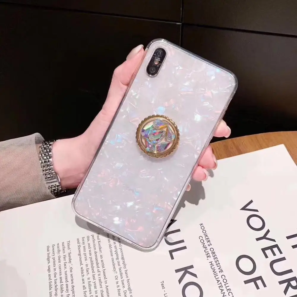 Cases For iPhone 11 Pro Max Xr X Xs Cover Luxury Girly Marble Glitter Diamond Ring Stand Case 6 6S 7 8 Plus | Мобильные телефоны и