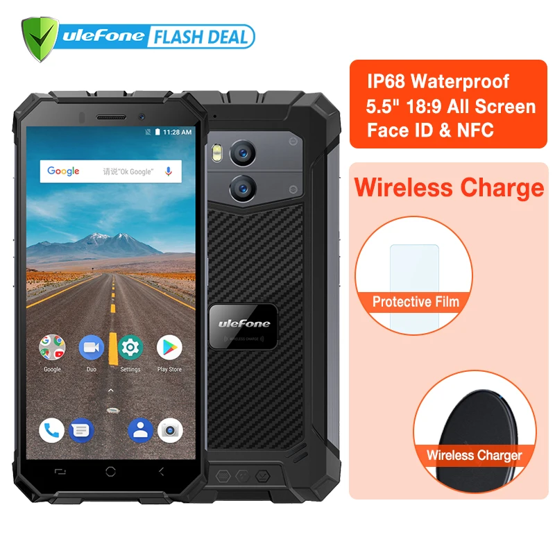 Ulefone Armor х Водонепроницаемый IP68 Android 8.1 2 ГБ + 16 смартфон 5 "HD 4 ядра 13MP NFC FACE ID 5500 мАч