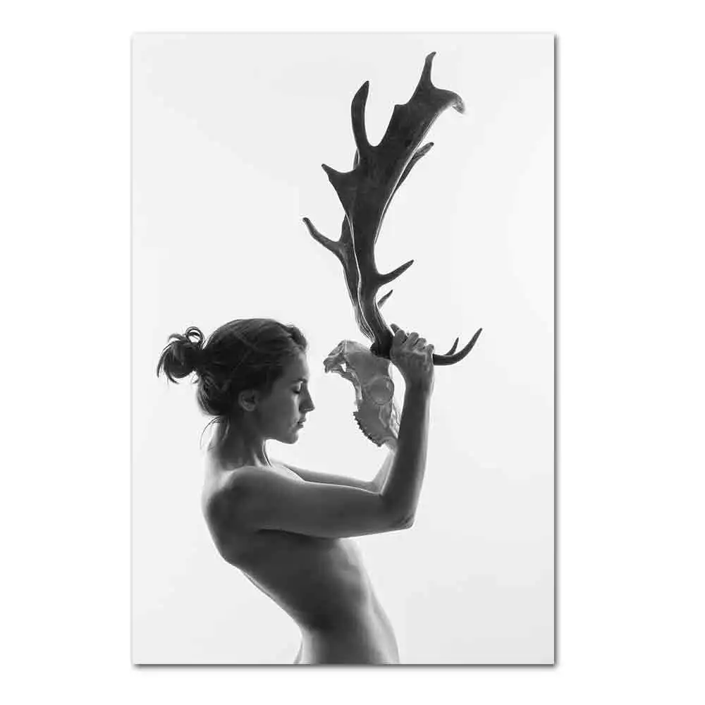 Nude Painting Woman Black and White Antlers Woman Abstract Canvas Art Print Poster Wall Picture for Living Room Home Decor
Nude Painting Woman Black and White Antlers Woman Abstract Canvas Art Print Poster Wall Picture for Living Room Home Decor