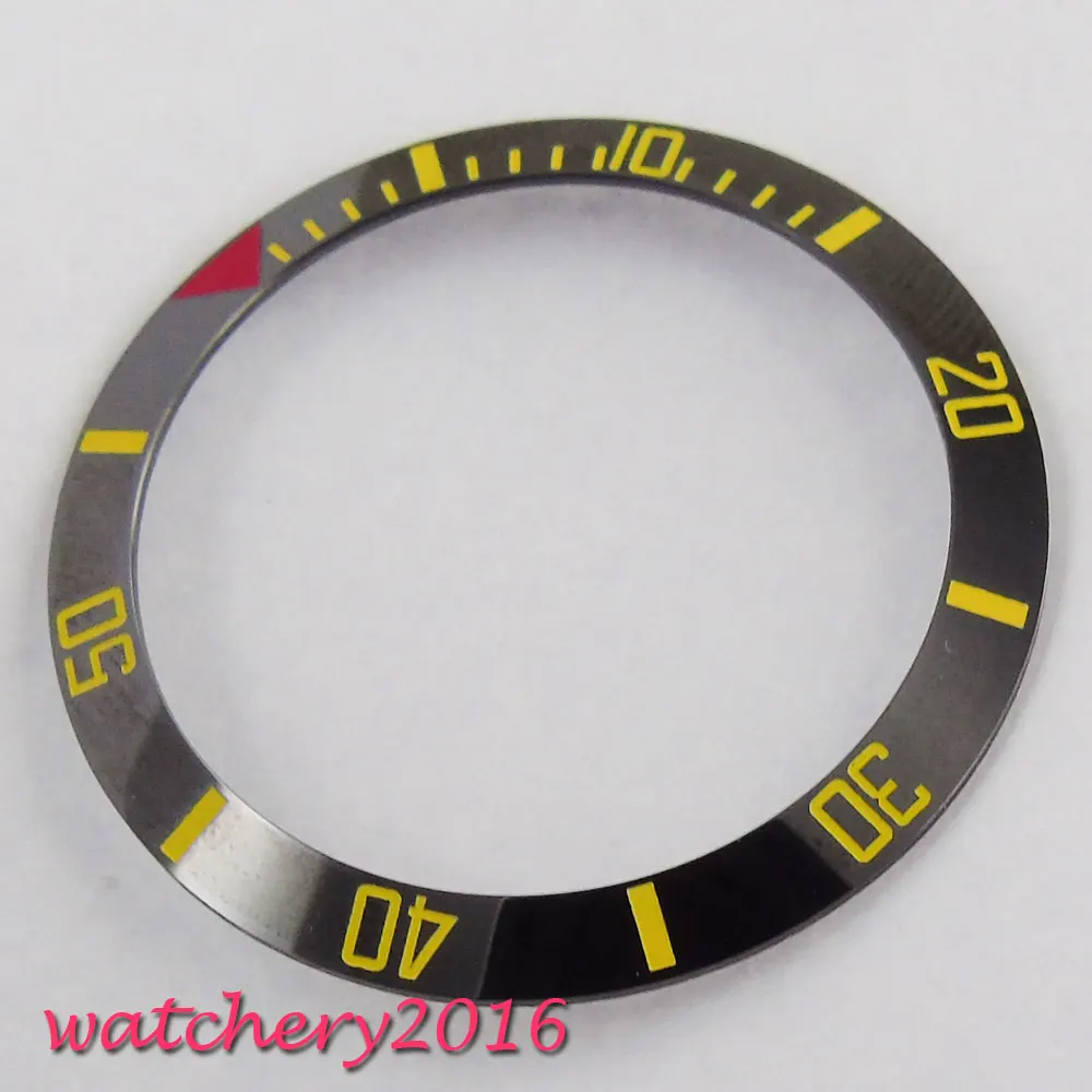 Newest Hot 38mm black ceramic bezel yellow numbers insert watch kit fit automatic movement luminous marks Men's watch bezel
Newest Hot 38mm black ceramic bezel yellow numbers insert watch kit fit automatic movement luminous marks Men's watch bezel