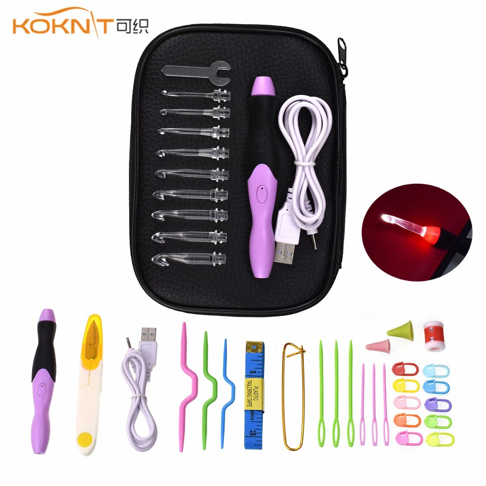 KOKNIT Crochet Hook Light Plastic USB LED Ligh Up Handle Knitting Needle Weave Sewing Craft Tool With Scissors Bag
KOKNIT Crochet Hook Light Plastic USB LED Ligh Up Handle Knitting Needle Weave Sewing Craft Tool With Scissors Bag