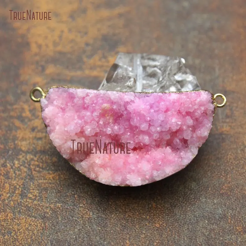 Pink Color Fresh Druzy Crystal Peace Stone Connectors Crescent Moon Delicate Necklace Pendant Jewelry Approx 45*25 mm PM11237
Pink Color Fresh Druzy Crystal Peace Stone Connectors Crescent Moon Delicate Necklace Pendant Jewelry Approx 45*25 mm PM11237