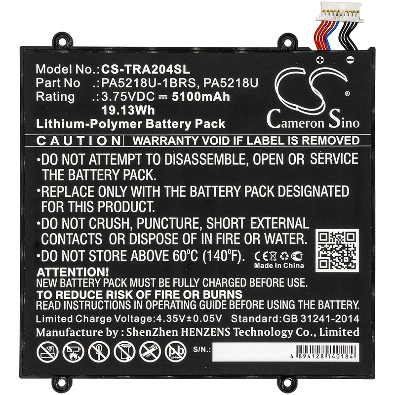 Cameron Sino 5100mAh Battery For Toshiba Excite A204 Excite A204 AT10-B,PA5218U PA5218U-1BRS
Cameron Sino 5100mAh Battery For Toshiba Excite A204 Excite A204 AT10-B,PA5218U PA5218U-1BRS