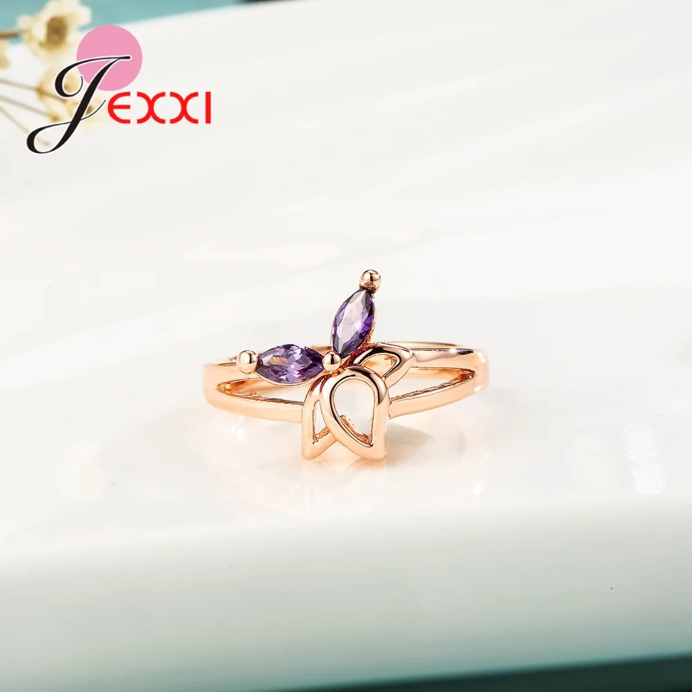 Good Quality Rose Gold Color Noble Purple Classical Cubic Zirconia Wedding Engagement Ring for Women Girls Gifts Bague | Украшения и