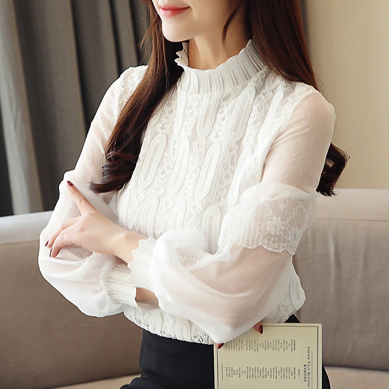 2019 spring women shirts new lace tops and blouses stand collar long sleeve chiffon blouse white female
2019 spring women shirts new lace tops and blouses stand collar long sleeve chiffon blouse white female