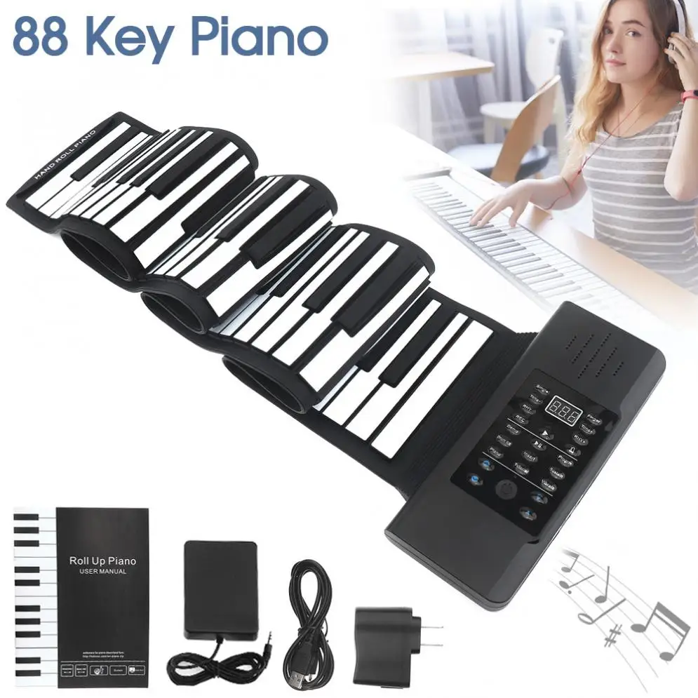 88 Keys USB MIDI Output Roll Up Rechargeable Electronic Silicone Flexible Keyboard Organ Built-in Speaker with Sustain Pedal
88 Keys USB MIDI Output Roll Up Rechargeable Electronic Silicone Flexible Keyboard Organ Built-in Speaker with Sustain Pedal