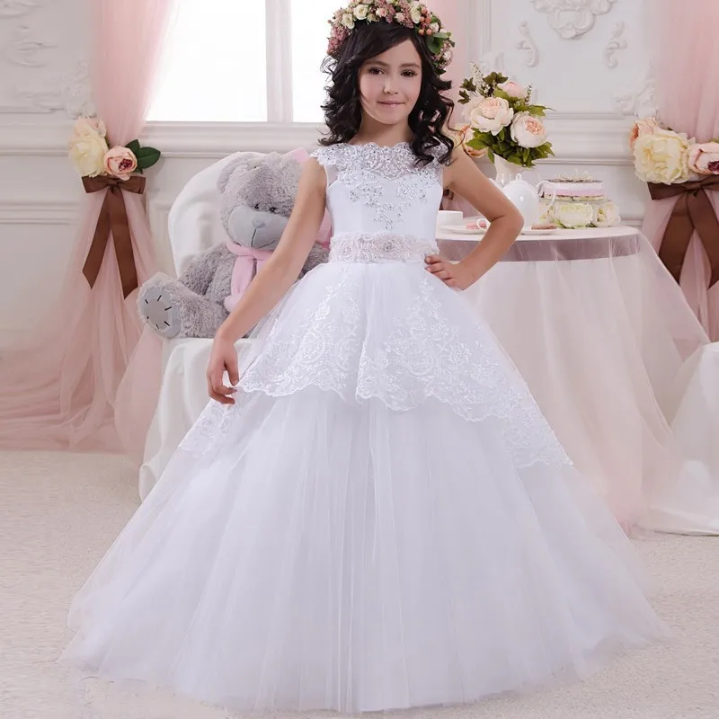 Flower Girl Dresses With Bow Beaded Crystal Lace Up Applique Ball Gown First Communion Dress for Girls Customized Vestidos Longo
Flower Girl Dresses With Bow Beaded Crystal Lace Up Applique Ball Gown First Communion Dress for Girls Customized Vestidos Longo