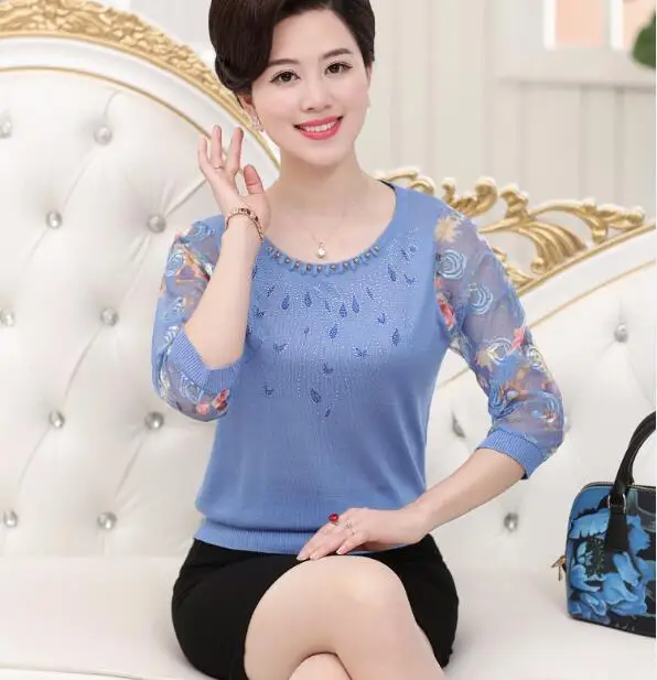 High Quality Women's Summer & Spring Blouse Shirts Middle-aged Mother Lace Embroidery Floral Sleeve Knitted Blouse Tops
High Quality Women's Summer & Spring Blouse Shirts Middle-aged Mother Lace Embroidery Floral Sleeve Knitted Blouse Tops