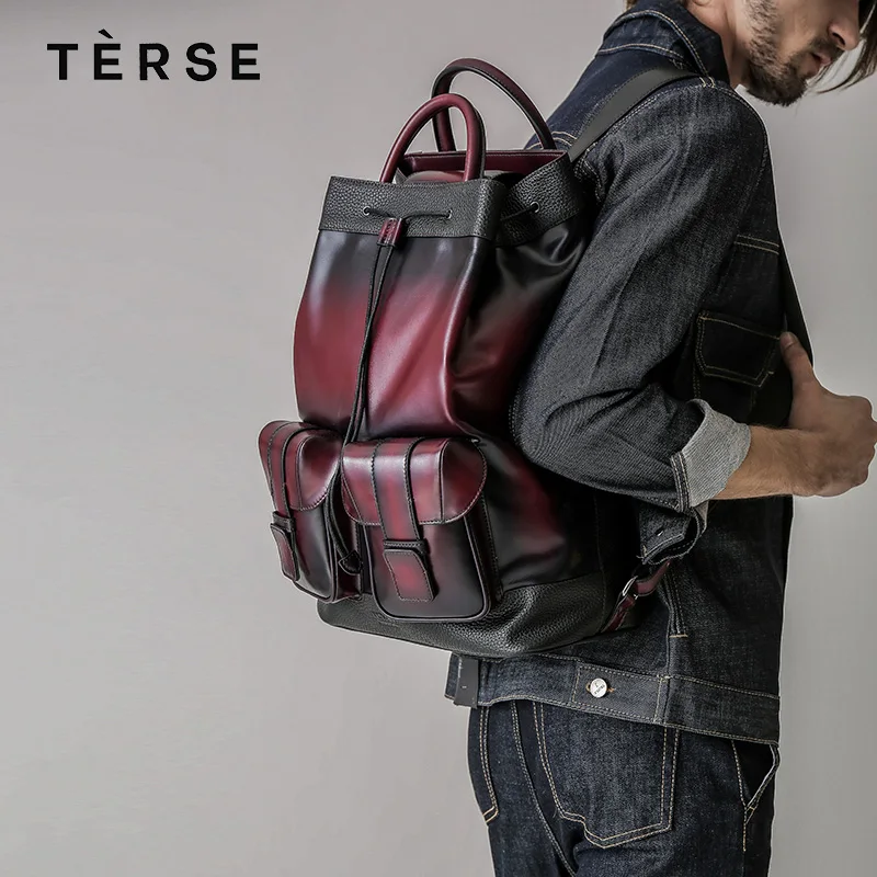 

TERSE 2018 Hot sale vintage style genuine leather backpack for man woman fashion school bag 2 luxury colors custom service 9659