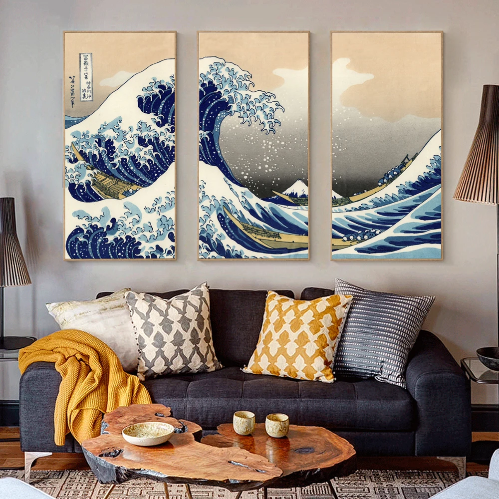 

Traditional Japanese Painting of The Great Wave Off Kanagawa,Popular Seascape Combination Painting,Unframed Canvas Print Poster