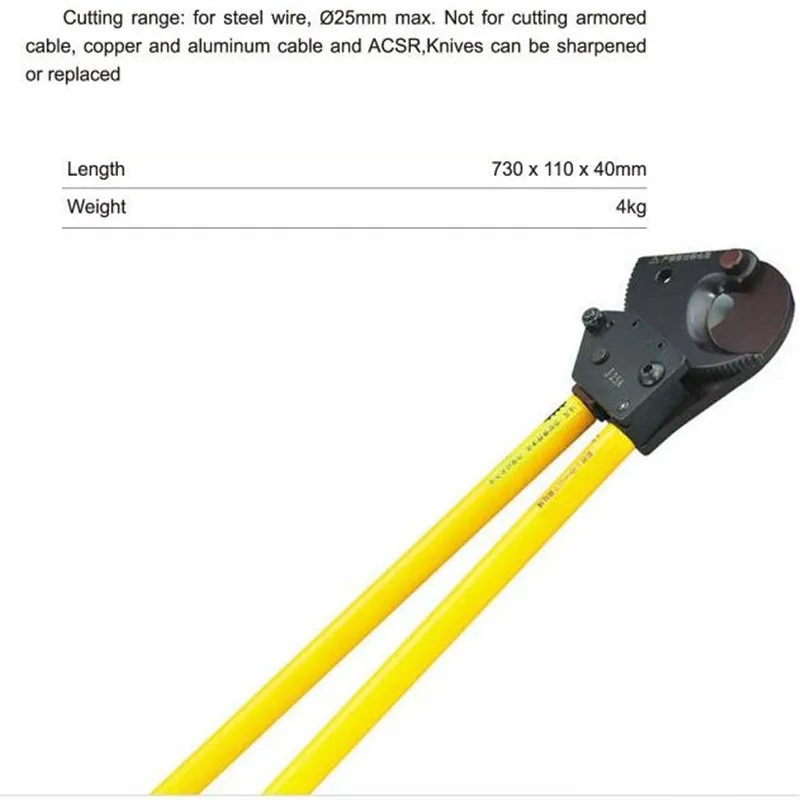 J25A Rachet Cable Cutter Cable 25mm Nippers Cable Shears Wire Scissors Tool wire rope ACSR conductor clamp disconnected
J25A Rachet Cable Cutter Cable 25mm Nippers Cable Shears Wire Scissors Tool wire rope ACSR conductor clamp disconnected