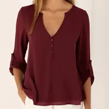 Женская шифоновая рубашка с длинным рукавом асимметричный