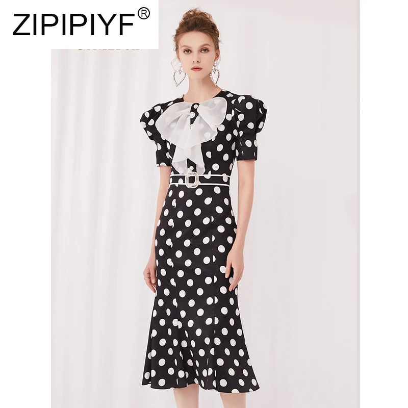 Vintage Dress French Style Temperament Women Dots Print Dress Elegant Lady Bowtie Puff Sleeves Dress C1767
Vintage Dress French Style Temperament Women Dots Print Dress Elegant Lady Bowtie Puff Sleeves Dress C1767