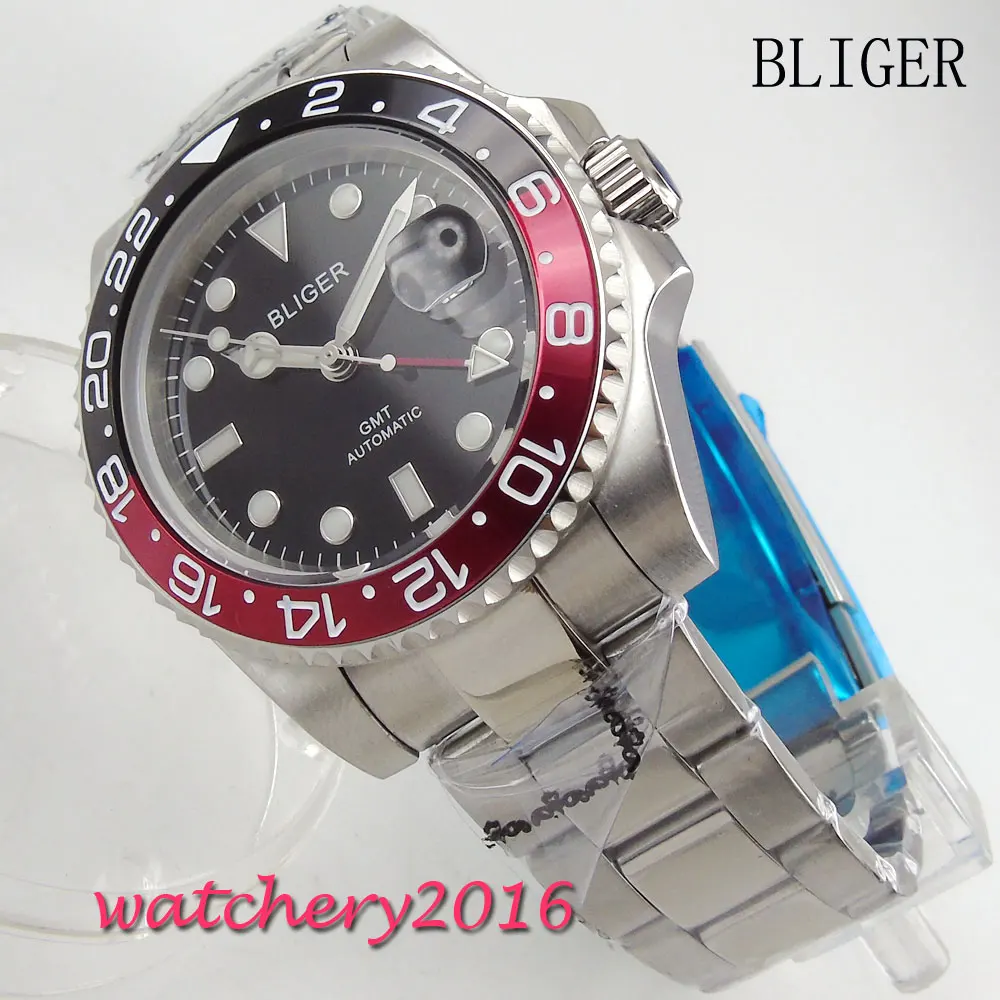 New 40mm Bliger black Dial Luminous Hands Stainless steel Luxury Brand Sapphire Crystal GMT Automatic Movement Men's Wristwatch
New 40mm Bliger black Dial Luminous Hands Stainless steel Luxury Brand Sapphire Crystal GMT Automatic Movement Men's Wristwatch