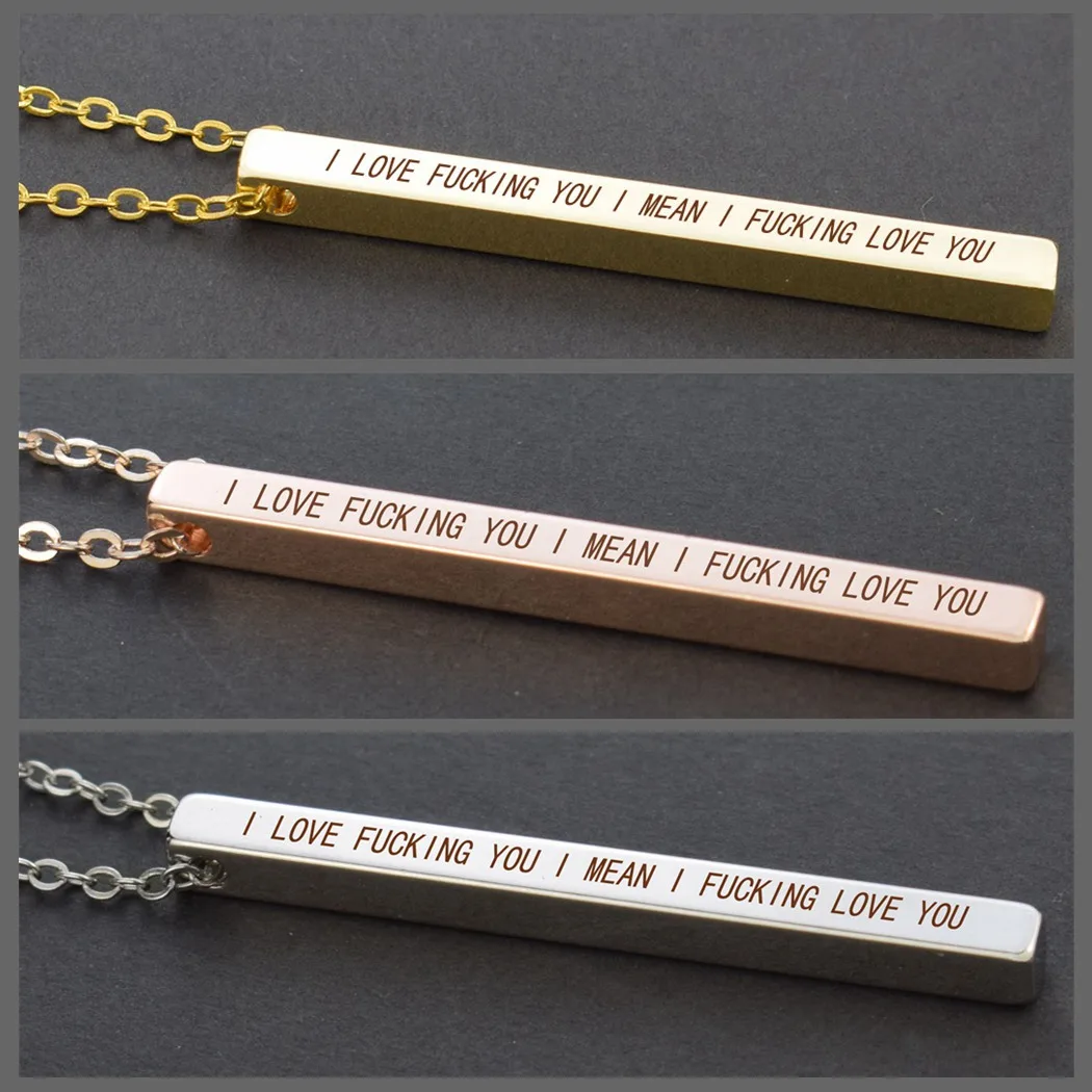Romantic Couples Necklace I Love You Funny Quote Vertical Bar Necklace Engraved Necklace Girlfriend Boyfriend Gifts
Romantic Couples Necklace I Love You Funny Quote Vertical Bar Necklace Engraved Necklace Girlfriend Boyfriend Gifts