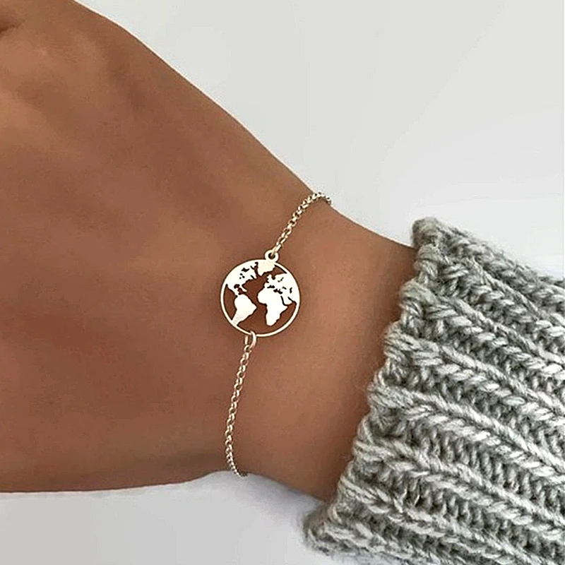 Fashion RoseGold World Map Pendant Chain Bracelet with Stainless Steel Link Chain Bracelet for Women charm bracelet
Fashion RoseGold World Map Pendant Chain Bracelet with Stainless Steel Link Chain Bracelet for Women charm bracelet
