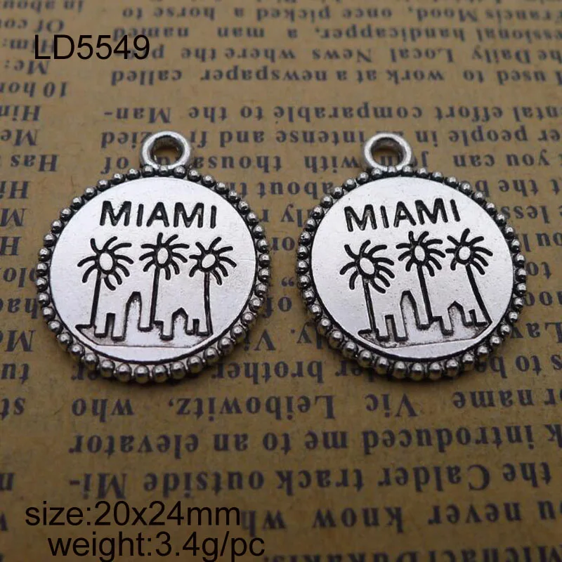 25pcs/lot Antique Silver 20x24mm Letter MIAMI Metal Alloy Charm Pendant Fit Bracelet Necklace DIY Metal Jewelry Making
25pcs/lot Antique Silver 20x24mm Letter MIAMI Metal Alloy Charm Pendant Fit Bracelet Necklace DIY Metal Jewelry Making