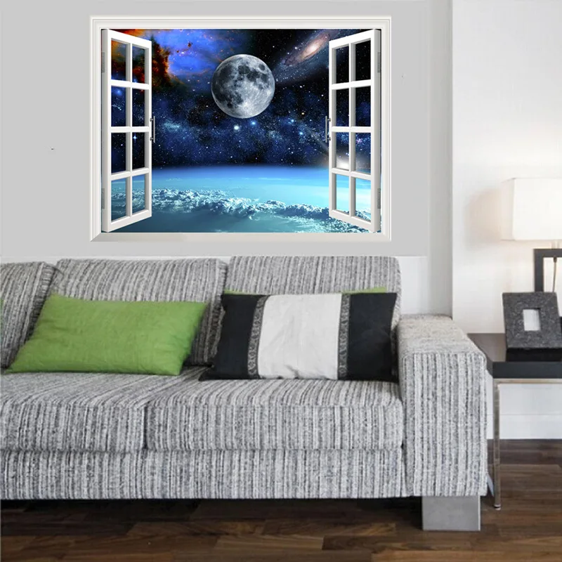 3D Space Star Wall Sticker PVC Decals Sofa Background Bedroom Living Room Decoration Ceilling Wallpaper Fake Window | Дом и сад