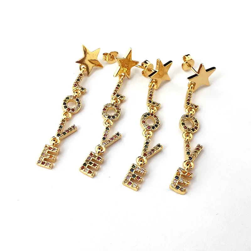 5Pairs Gold color Micro Pave rainbow Cz English word "LOVE"dangle earrings,multicolor cubic zirconia charm women jewelry ER941
5Pairs Gold color Micro Pave rainbow Cz English word "LOVE"dangle earrings,multicolor cubic zirconia charm women jewelry ER941