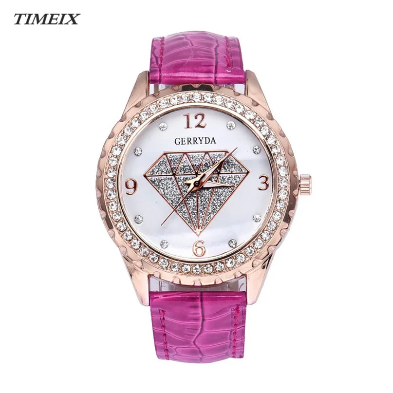 Hot Sale Women's Watch Diamond Pattern Leather Band Rhinestone Crystal Analog Quartz Wrist Wristwatch Female *50 | Наручные часы