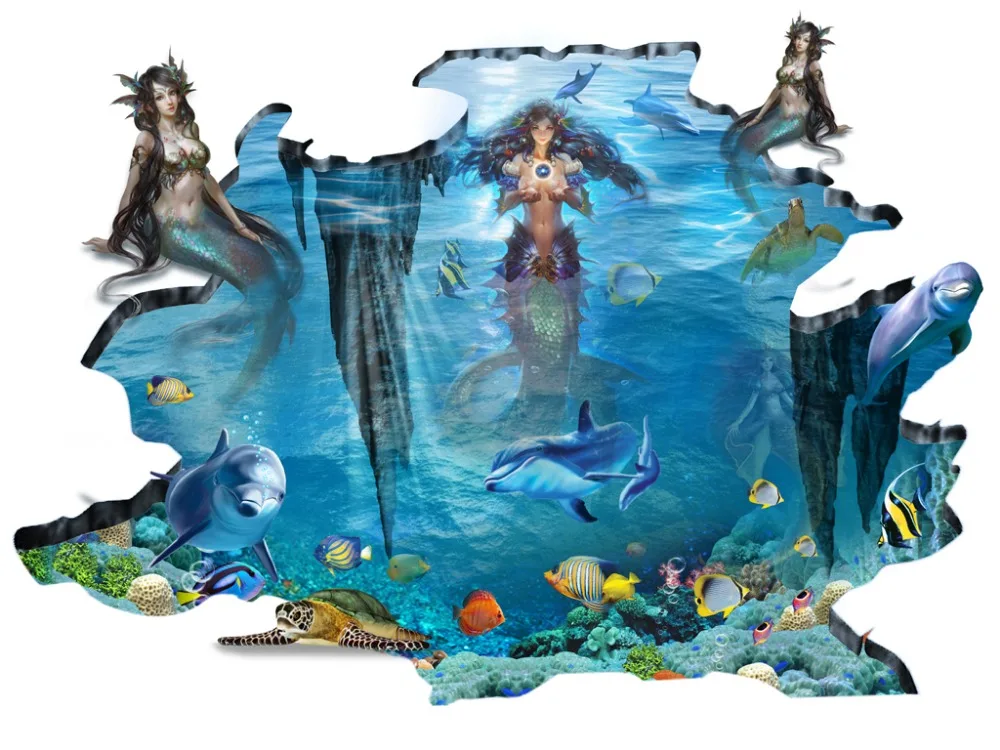 custom curtains 3d curtains printed Beauty female dolphin fish turtles fashion home decor Custom any size